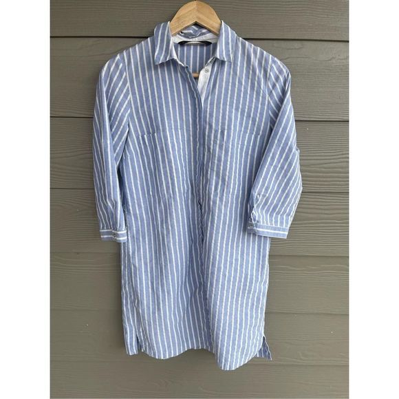 Zara white and blue pinstriped shirt dress - Picture 2 of 5